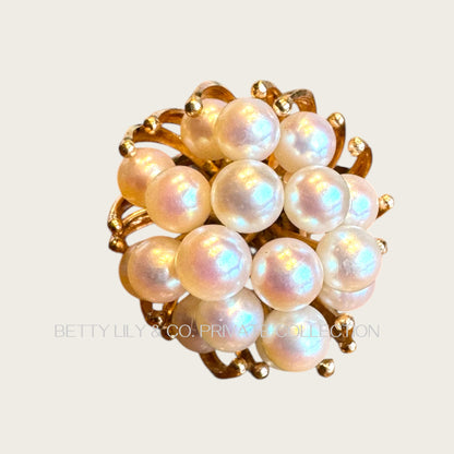 Vintage 14K Gold Split-Shank Natural Pearl Cluster Ring | Private Collection