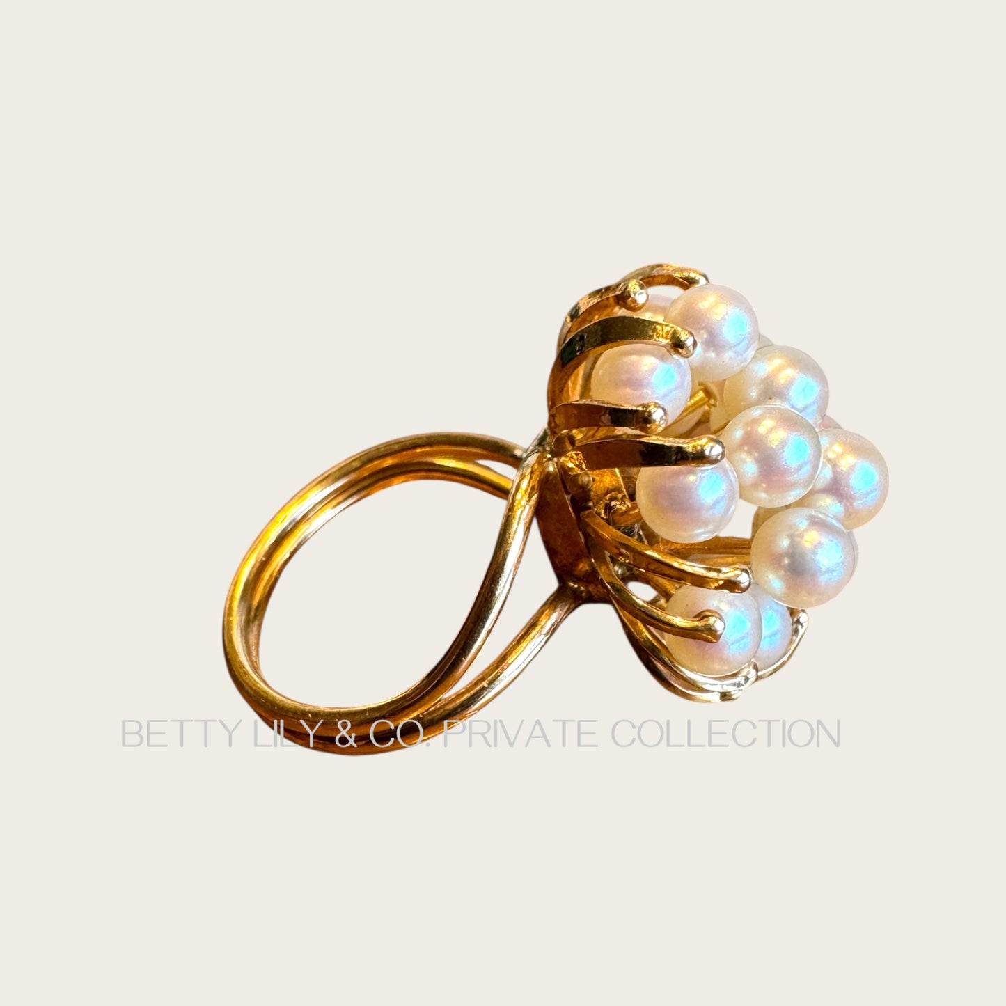 Vintage 14K Gold Split-Shank Natural Pearl Cluster Ring | Private Collection