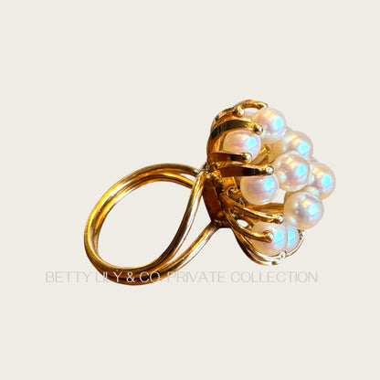 Vintage 14K Gold Split-Shank Natural Pearl Cluster Ring | Private Collection