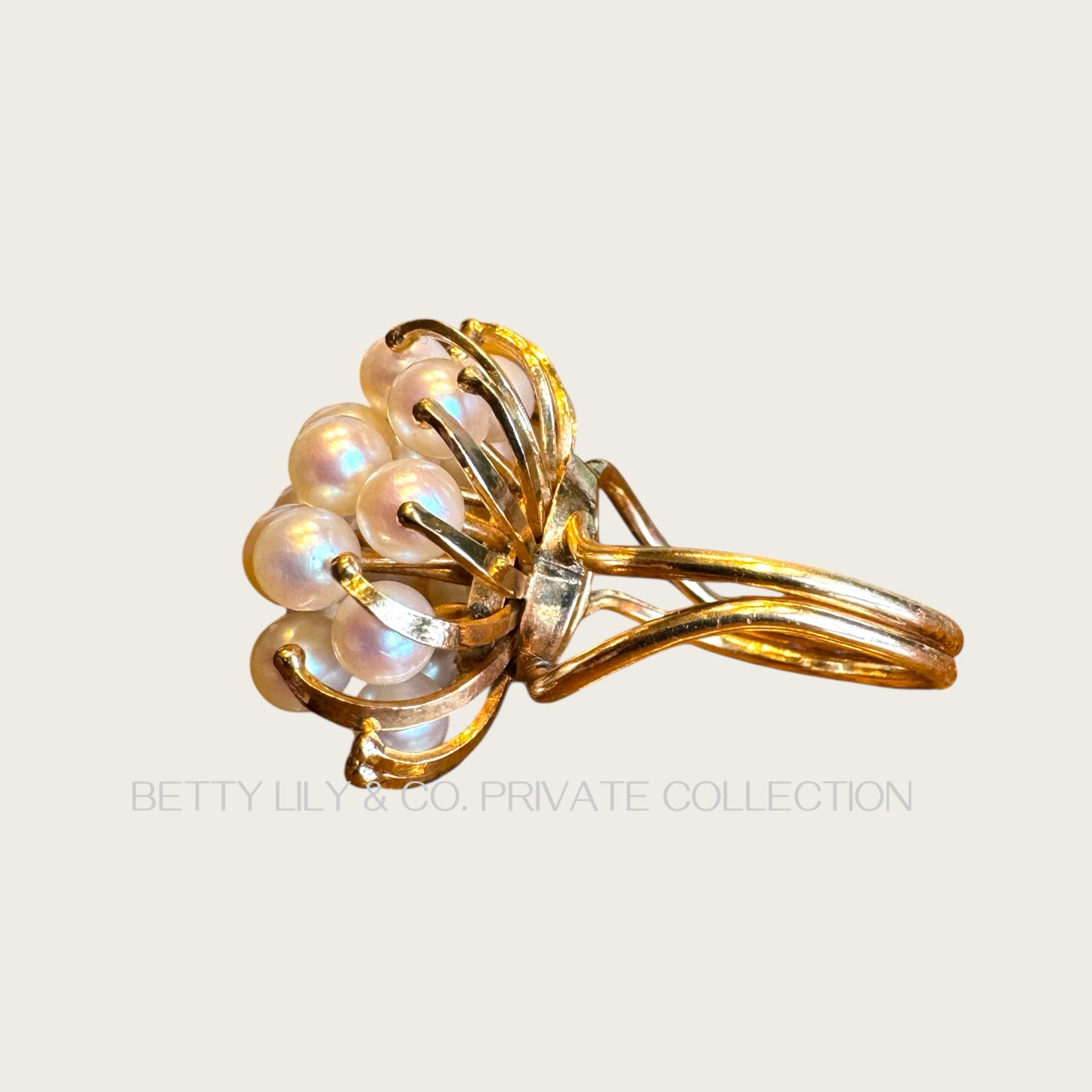 Vintage 14K Gold Split-Shank Natural Pearl Cluster Ring | Private Collection