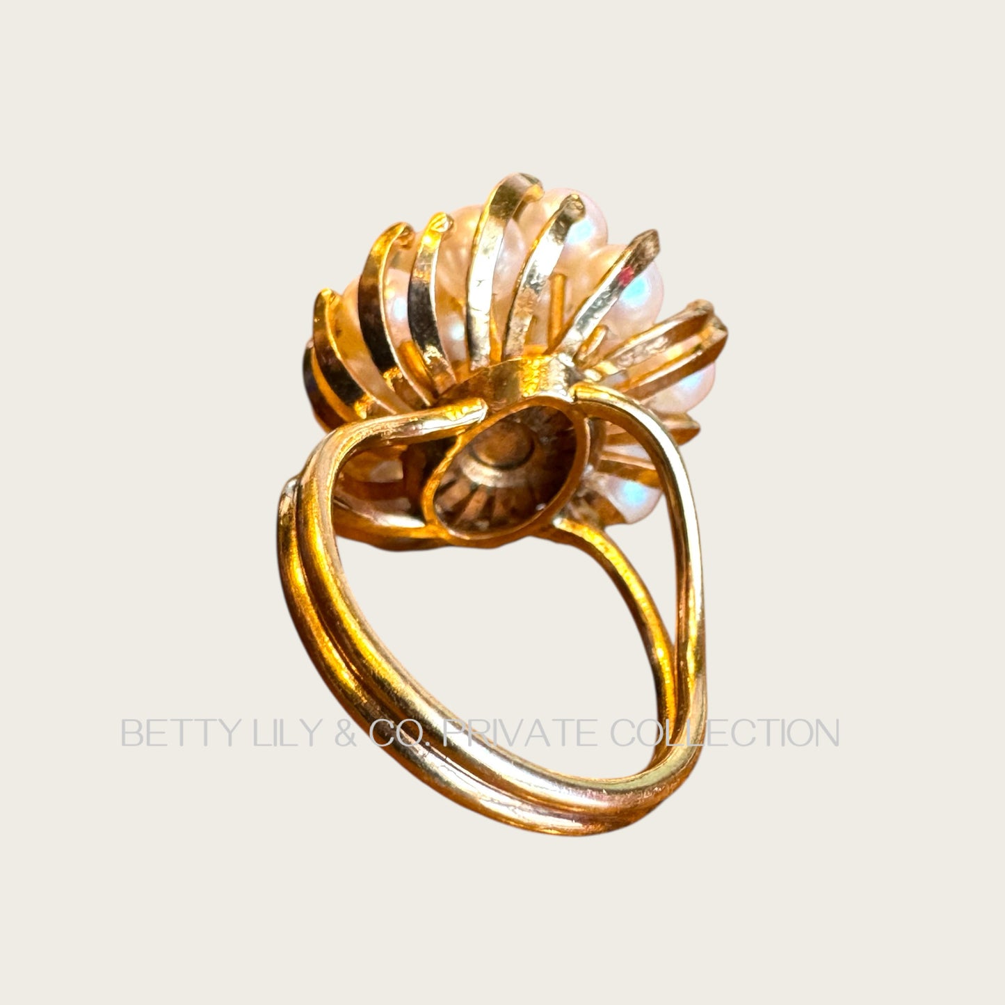 Vintage 14K Gold Split-Shank Natural Pearl Cluster Ring | Private Collection