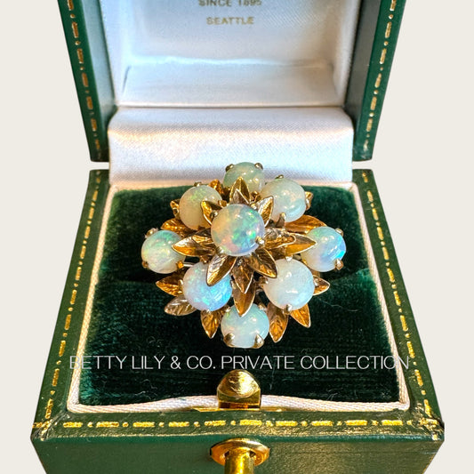 Vintage 14K Gold Domed Natural Opal Cluster Ring | Private Collection