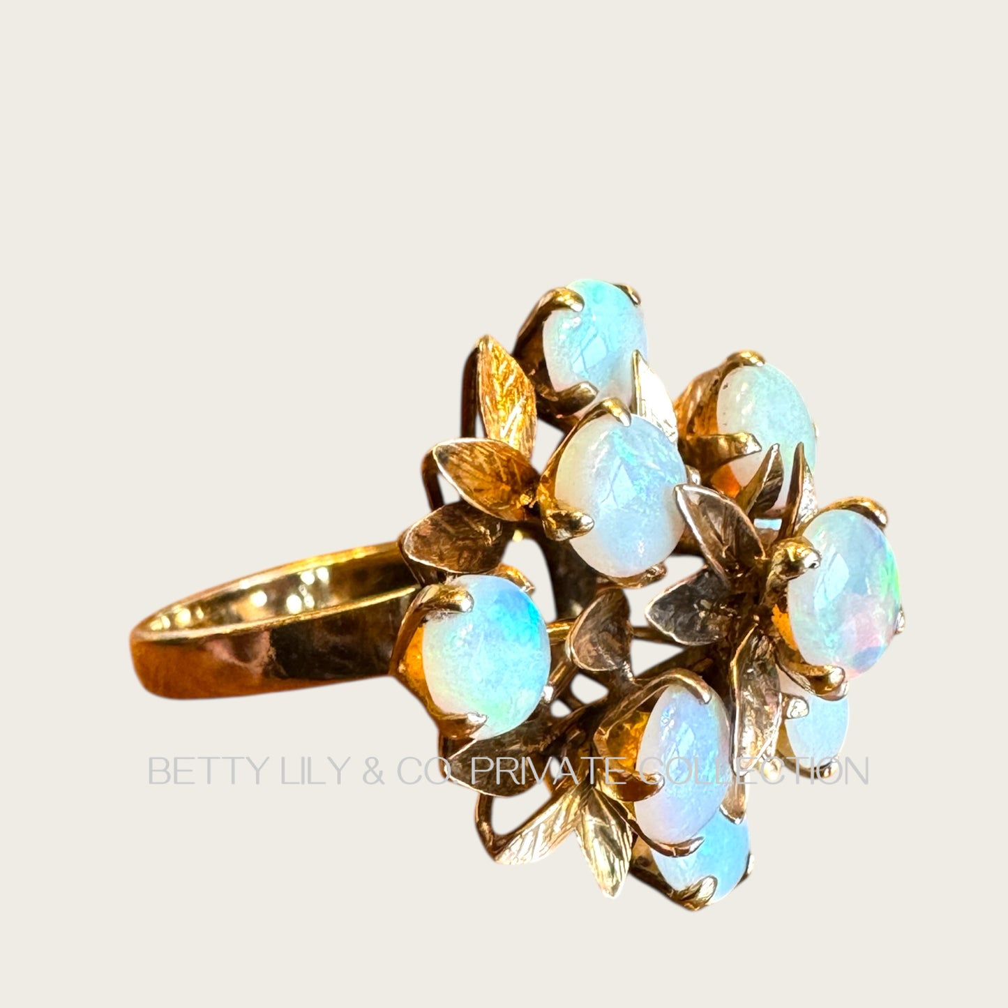 Vintage 14K Gold Domed Natural Opal Cluster Ring | Private Collection