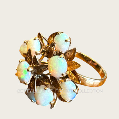 Vintage 14K Gold Domed Natural Opal Cluster Ring | Private Collection