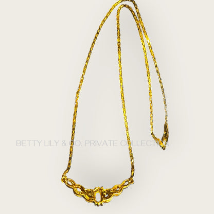 Vintage 10K Solid Gold Emerald & Diamond Ribbon Necklace – 16” Elongated Cable Chain | Private Collection