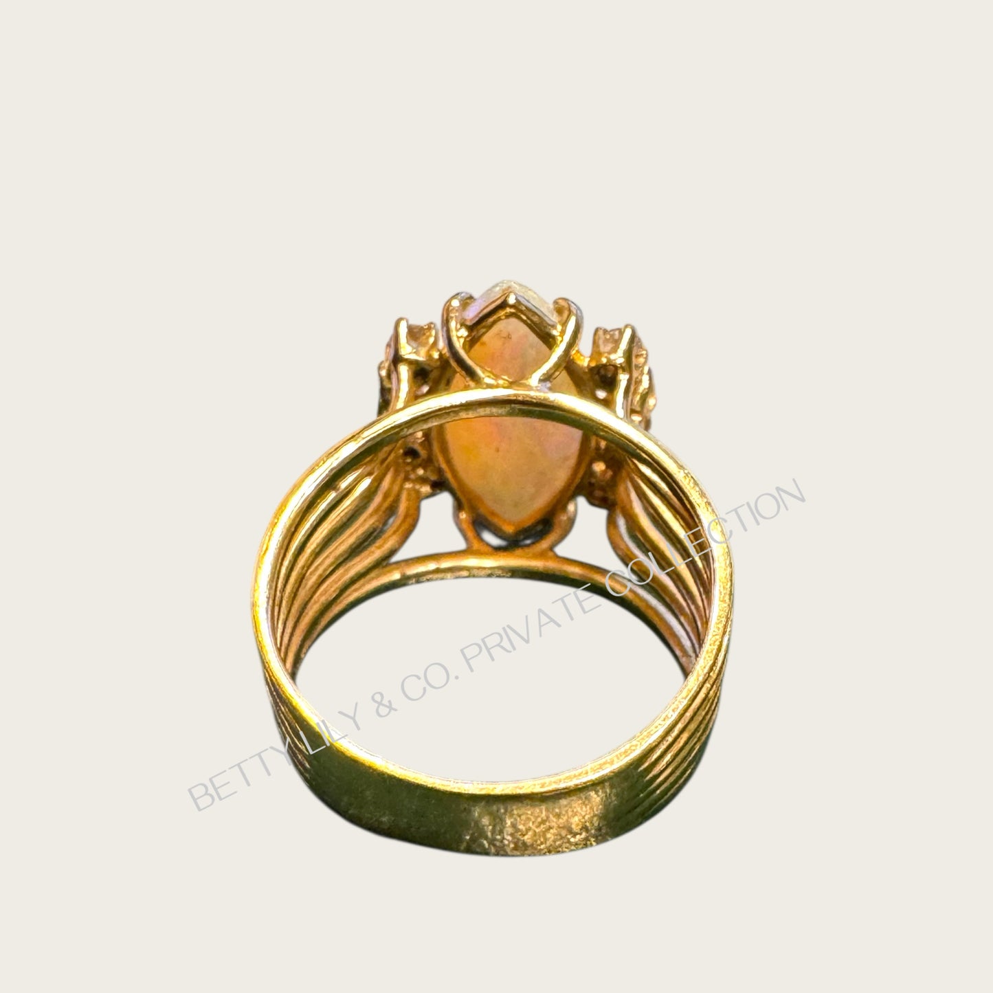 Vintage 14k Gold Marquise Opal & Diamond Cocktail Ring – Luminous Fire Opal Halo | Private Collection.