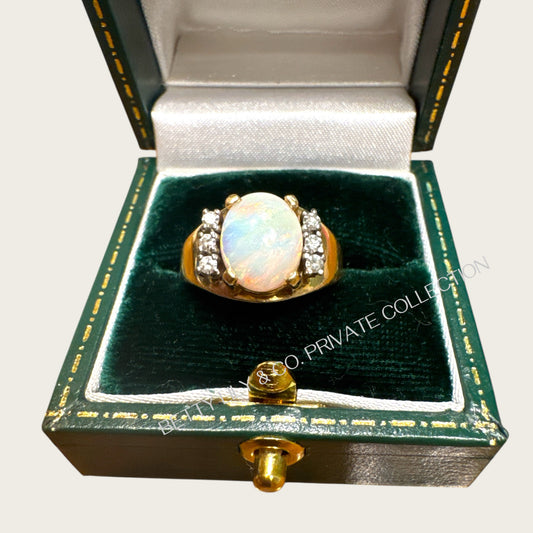 Vintage 14K Yellow Gold Opal & Diamond Ring | Private Collection