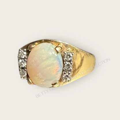 Vintage 14K Yellow Gold Opal & Diamond Ring | Private Collection