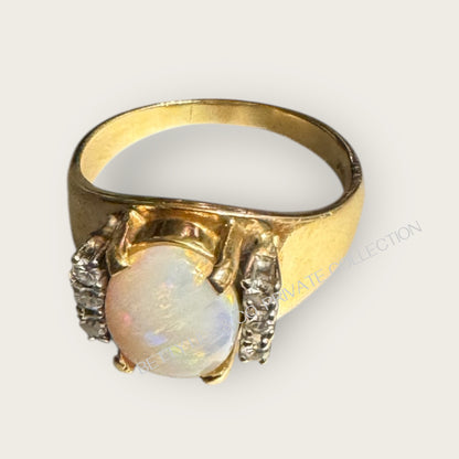 Vintage 14K Yellow Gold Opal & Diamond Ring | Private Collection