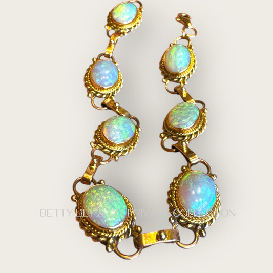 Vintage 14K Gold Natural Opal Linked Station Bracelet | Private Collection