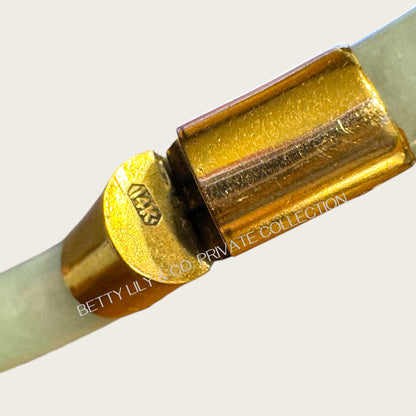 Vintage 14K Gold & Natural Celadon Jade Hinged Bangle Bracelet | Private Collection