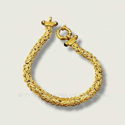 Vintage 14K Gold Wheat Chain Bracelet with Black Cabochon End Caps – 7.5” | Private Collection