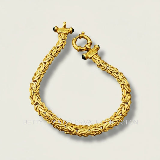Vintage 14K Gold Wheat Chain Bracelet with Black Cabochon End Caps – 7.5” | Private Collection