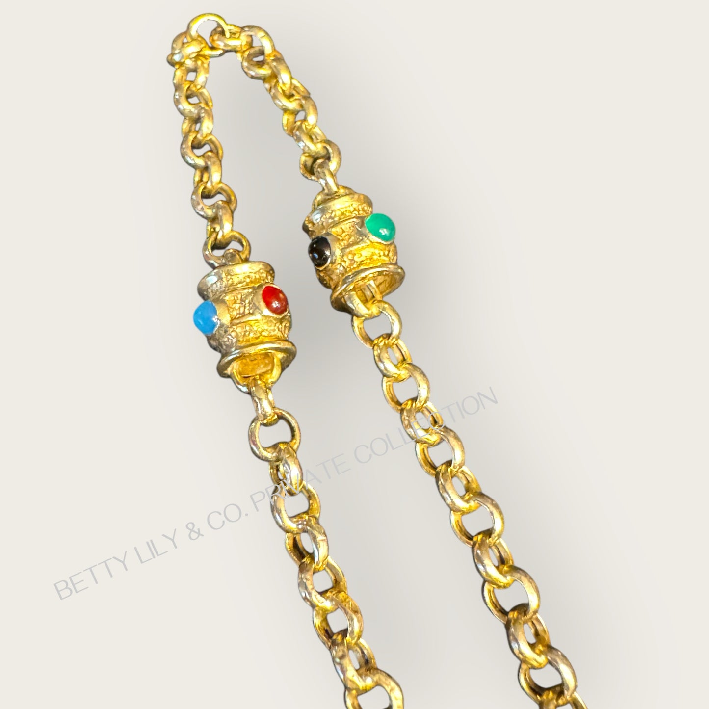 Vintage Italian 14K Gold Rolo Chain Bracelet with Ornate Etruscan-Style Beads | Private Collection
