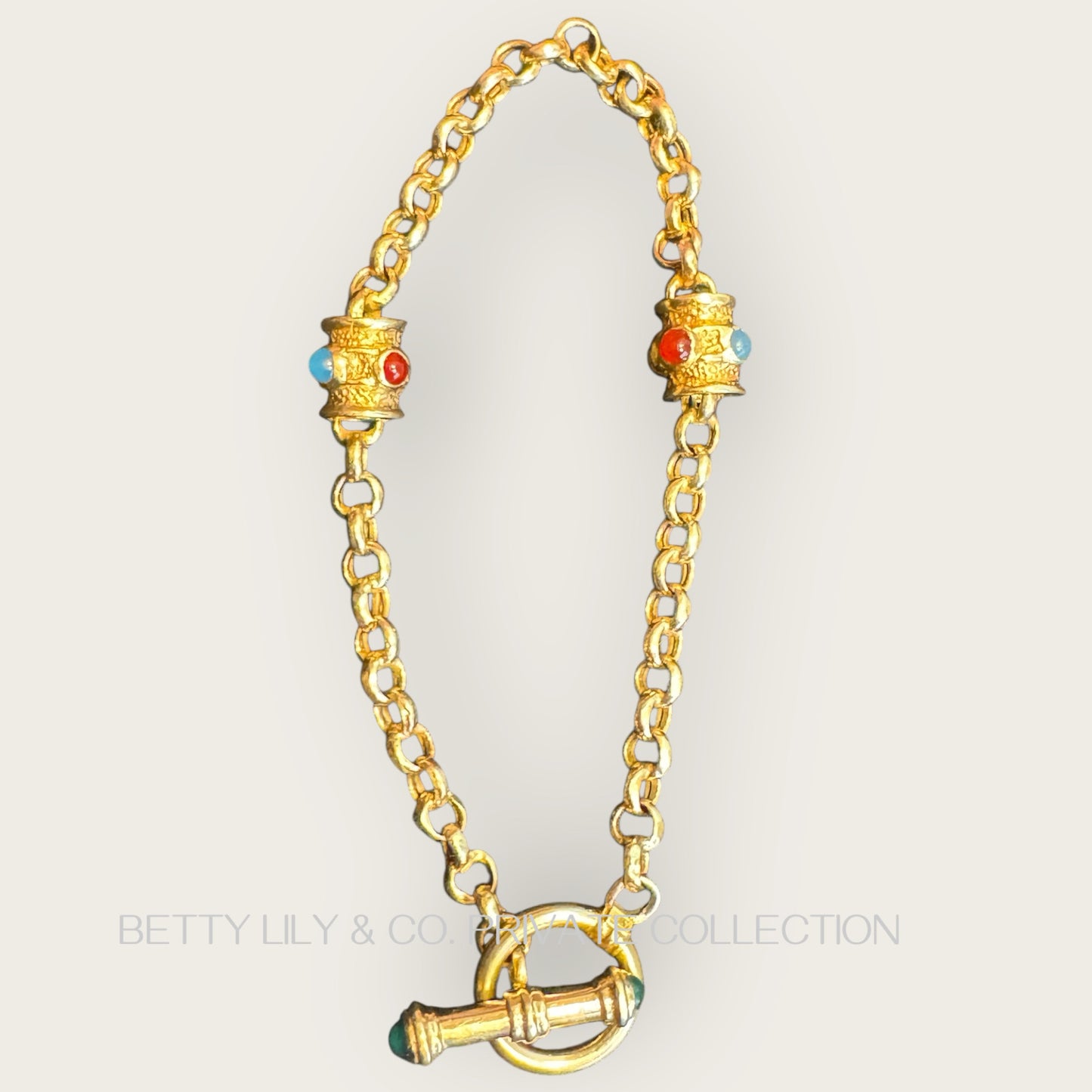 Vintage Italian 14K Gold Rolo Chain Bracelet with Ornate Etruscan-Style Beads | Private Collection