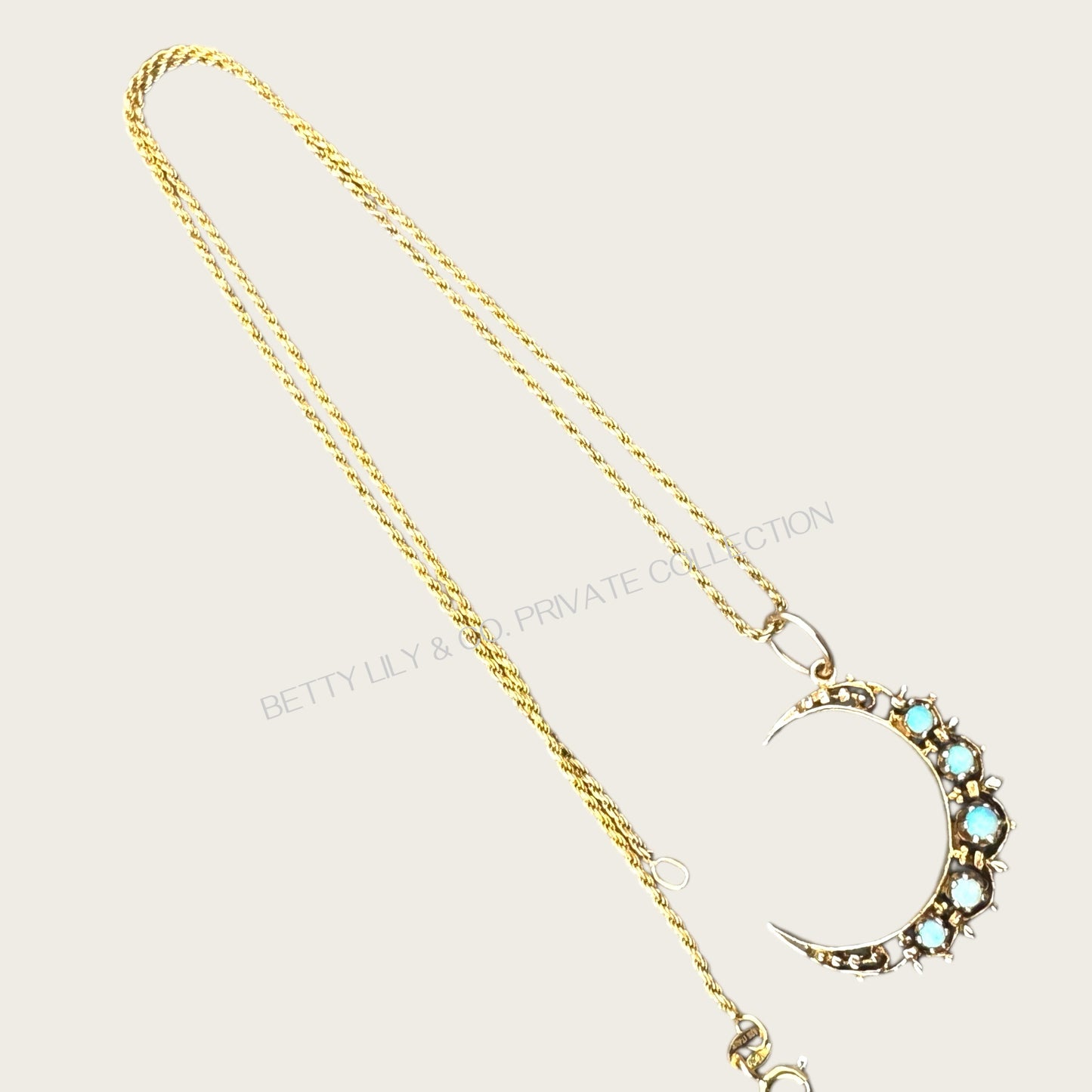 Vintage 14K Solid Yellow Gold Crescent Moon Charm with Natural Opals | Private Collection