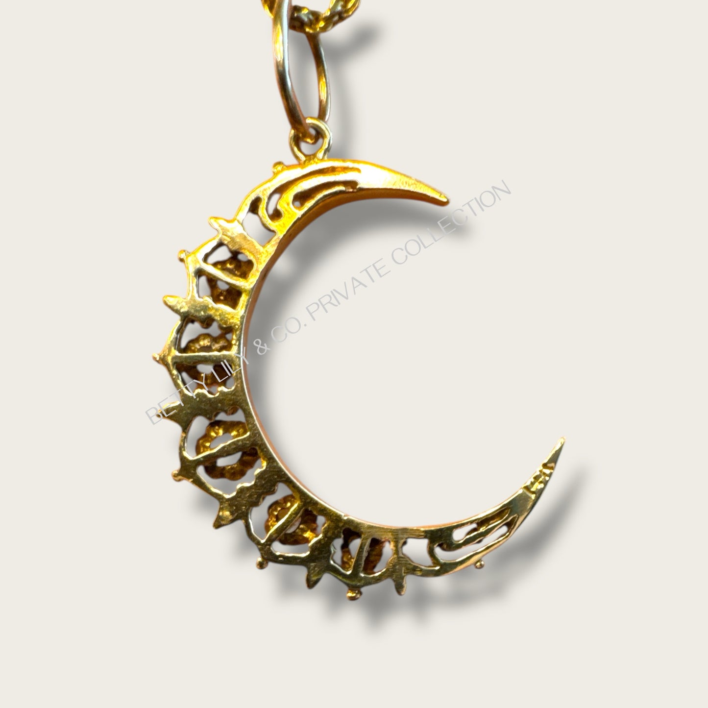 Vintage 14K Solid Yellow Gold Crescent Moon Charm with Natural Opals | Private Collection
