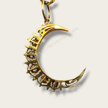 Vintage 14K Solid Yellow Gold Crescent Moon Charm with Natural Opals | Private Collection