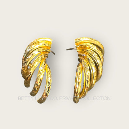Vintage 14K Gold Sculptural Textured Wing Earrings | Private Collection.