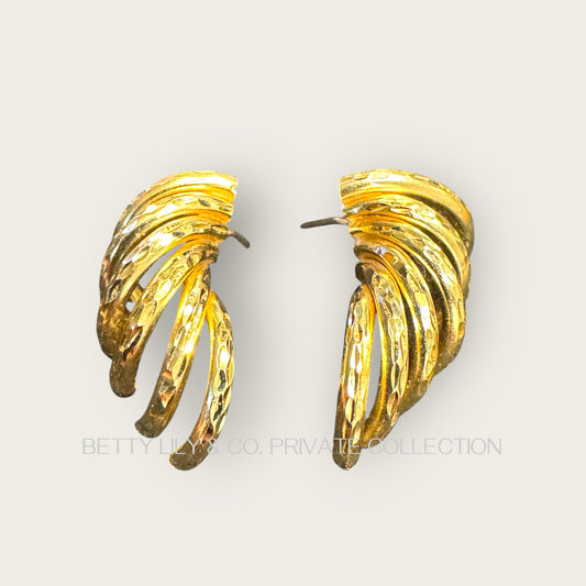 Vintage 14K Gold Sculptural Textured Wing Earrings | Private Collection.