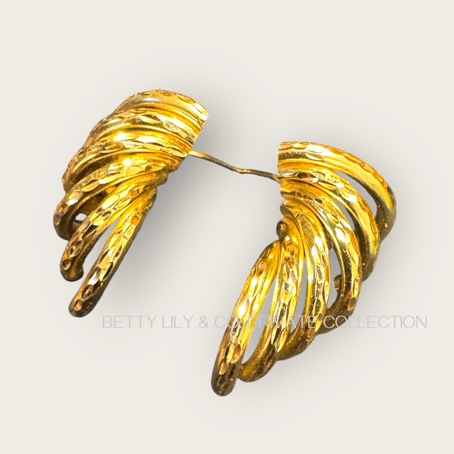 Vintage 14K Gold Sculptural Textured Wing Earrings | Private Collection.