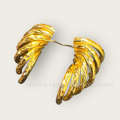 Vintage 14K Gold Sculptural Textured Wing Earrings | Private Collection.