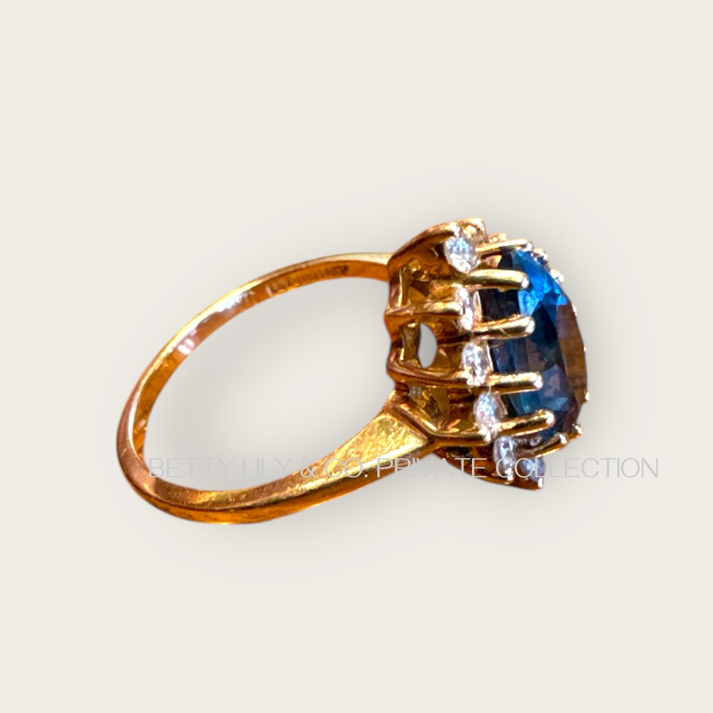 Vintage Solid 14K Yellow Gold Pear-Cut Blue Topaz & Diamond Halo Ring – Size 6 | Private Collection