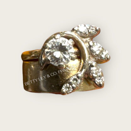 Mid-Century Diamond Laurel Spray Ring Set in 14K Yellow & White Gold | Private Collection