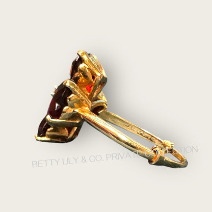 Vintage 14K Gold Heart-Shaped Garnet Floral Ring with Diamond Center | Private Collection