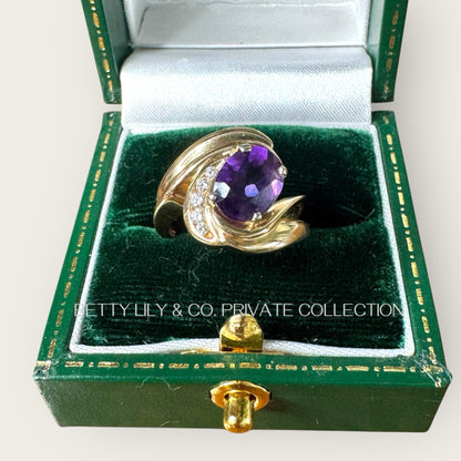 14K Gold Amethyst & Diamond Swirl Cocktail Ring | Private Collection