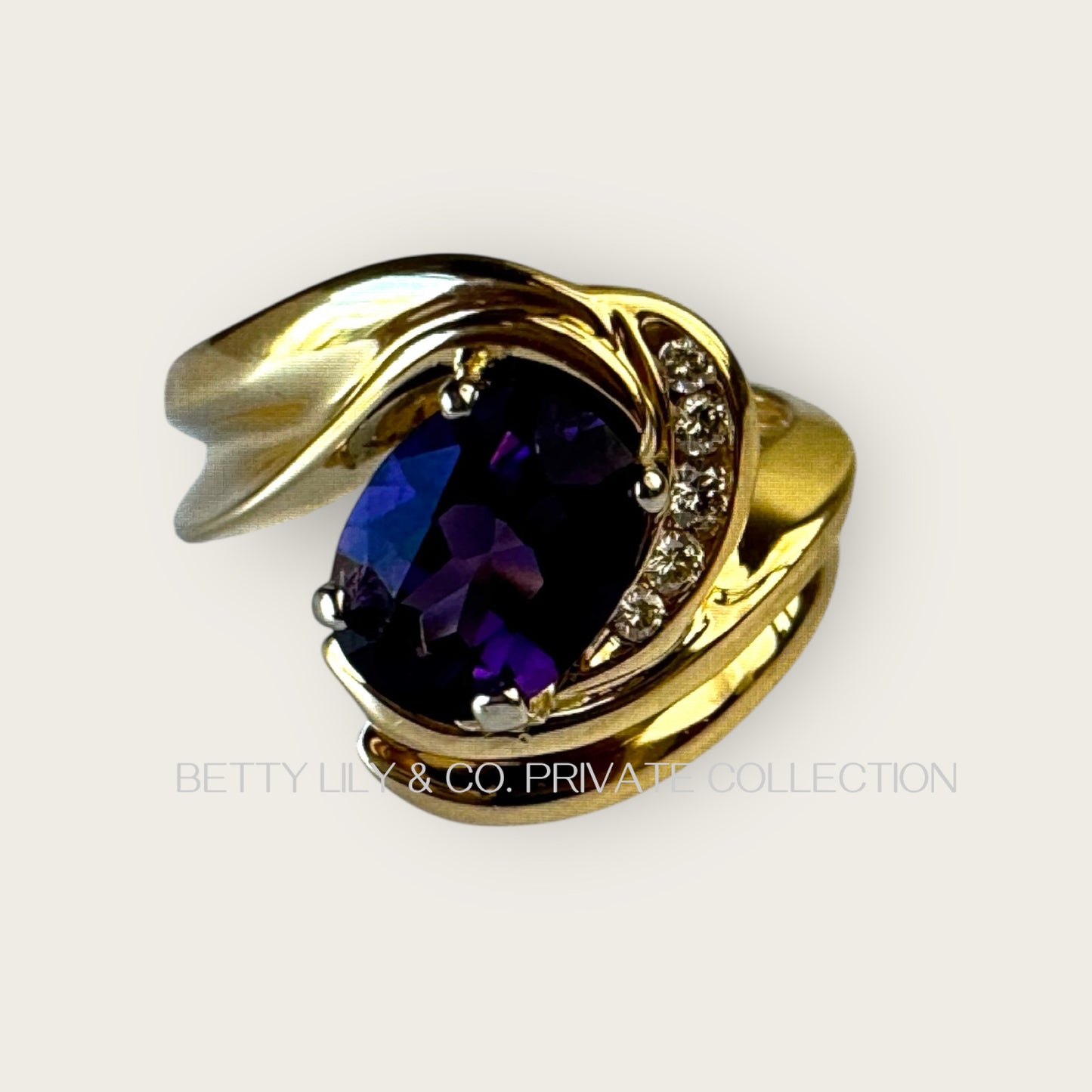14K Gold Amethyst & Diamond Swirl Cocktail Ring | Private Collection