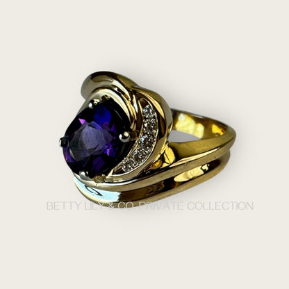 14K Gold Amethyst & Diamond Swirl Cocktail Ring | Private Collection