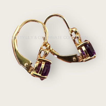14K Gold Amethyst Leverback Earrings | Private Collection
