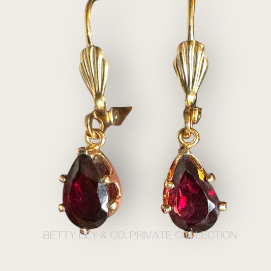 14K Gold Pear-Cut Garnet Lever-Back Earrings | Private Collection