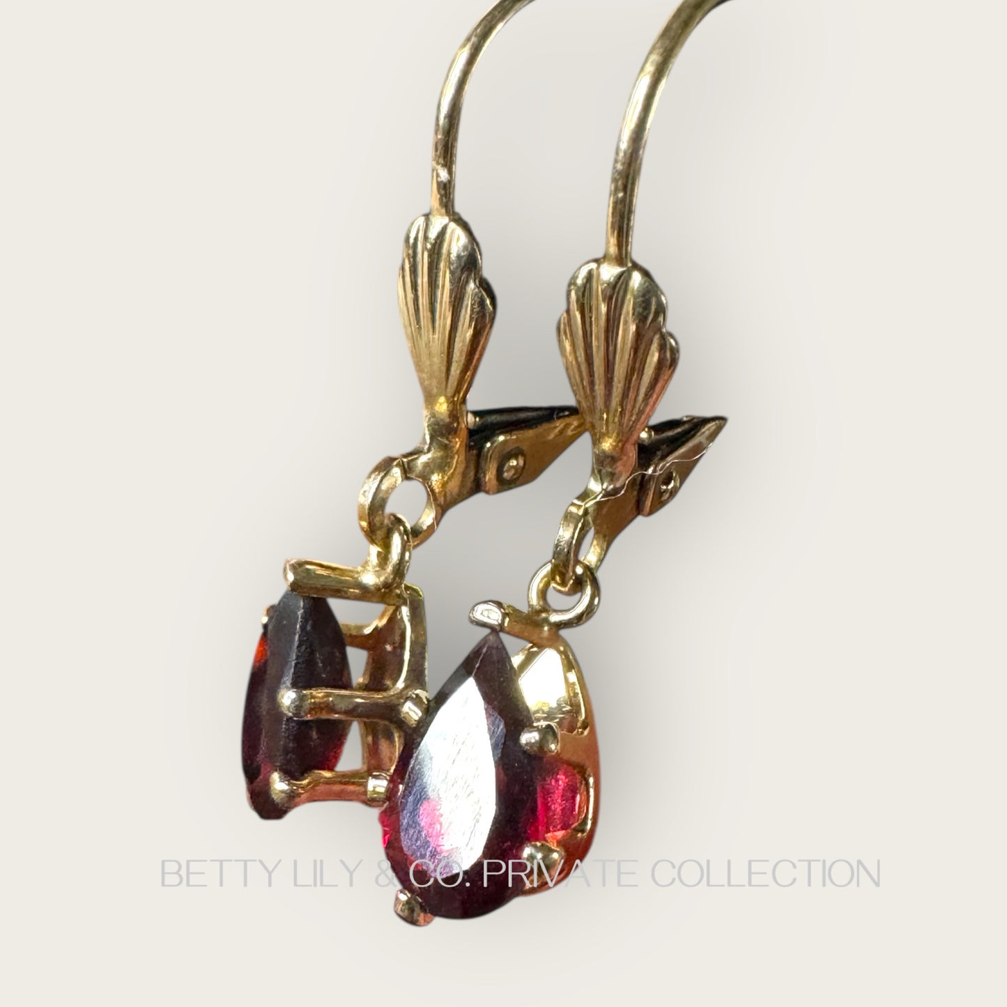 14K Gold Pear-Cut Garnet Lever-Back Earrings | Private Collection