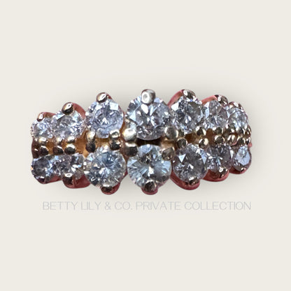 Vintage 14K Yellow Gold Triple-Row Diamond Cluster Ring | Private Collection
