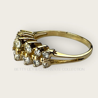 Vintage 14K Yellow Gold Triple-Row Diamond Cluster Ring | Private Collection