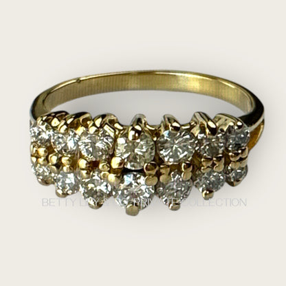 Vintage 14K Yellow Gold Triple-Row Diamond Cluster Ring | Private Collection