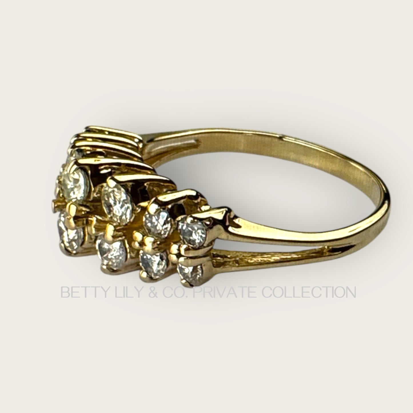 Vintage 14K Yellow Gold Triple-Row Diamond Cluster Ring | Private Collection