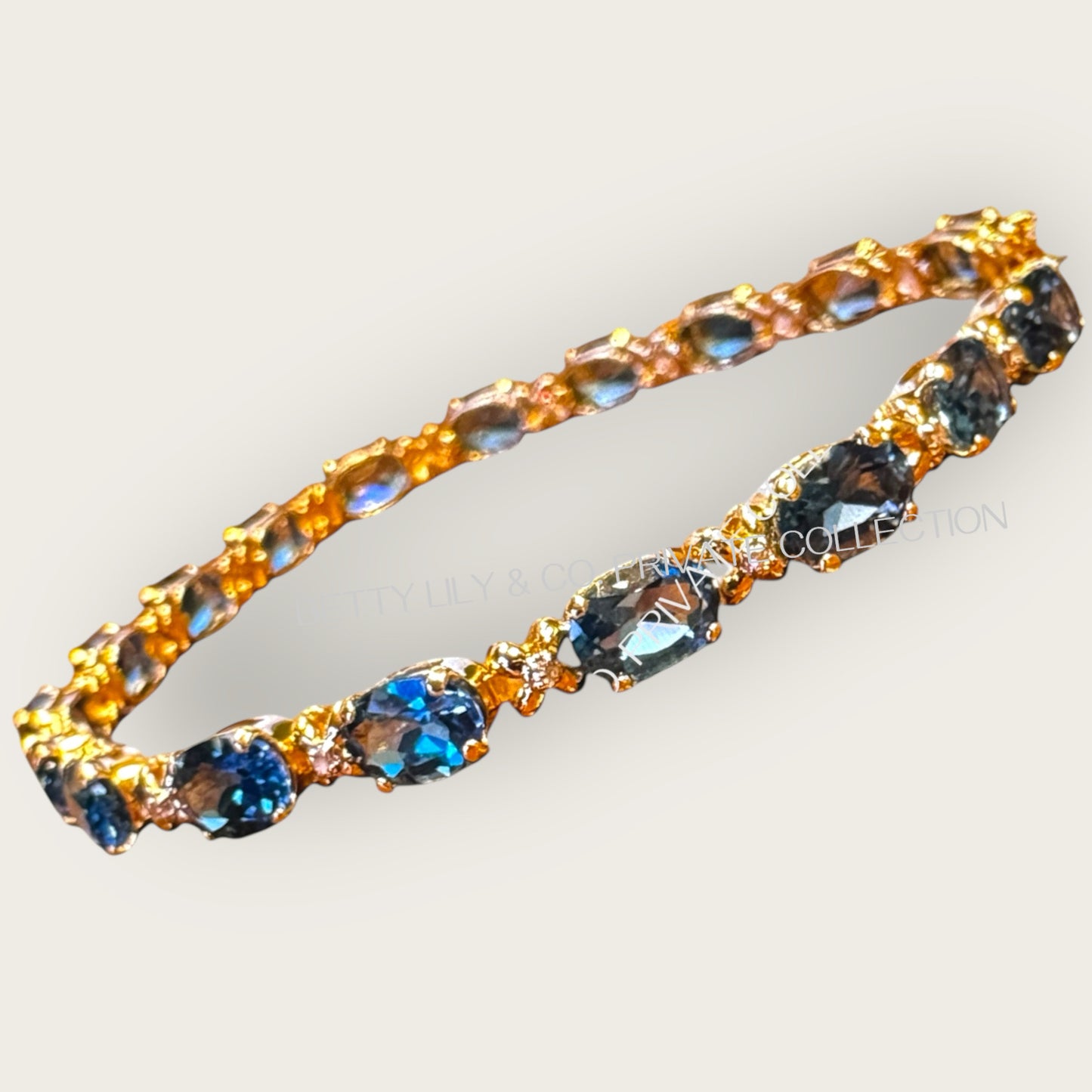 Vintage 14k Gold Blue Topaz & Diamond Tennis Bracelet — 8 Inch Fine Estate Jewelry | Private Collection