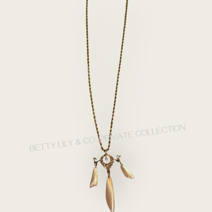 Antique 10K Gold Edwardian Lavalier Pendant Necklace with Seed Pearls & Mother of Pearl Drops | Private Collection