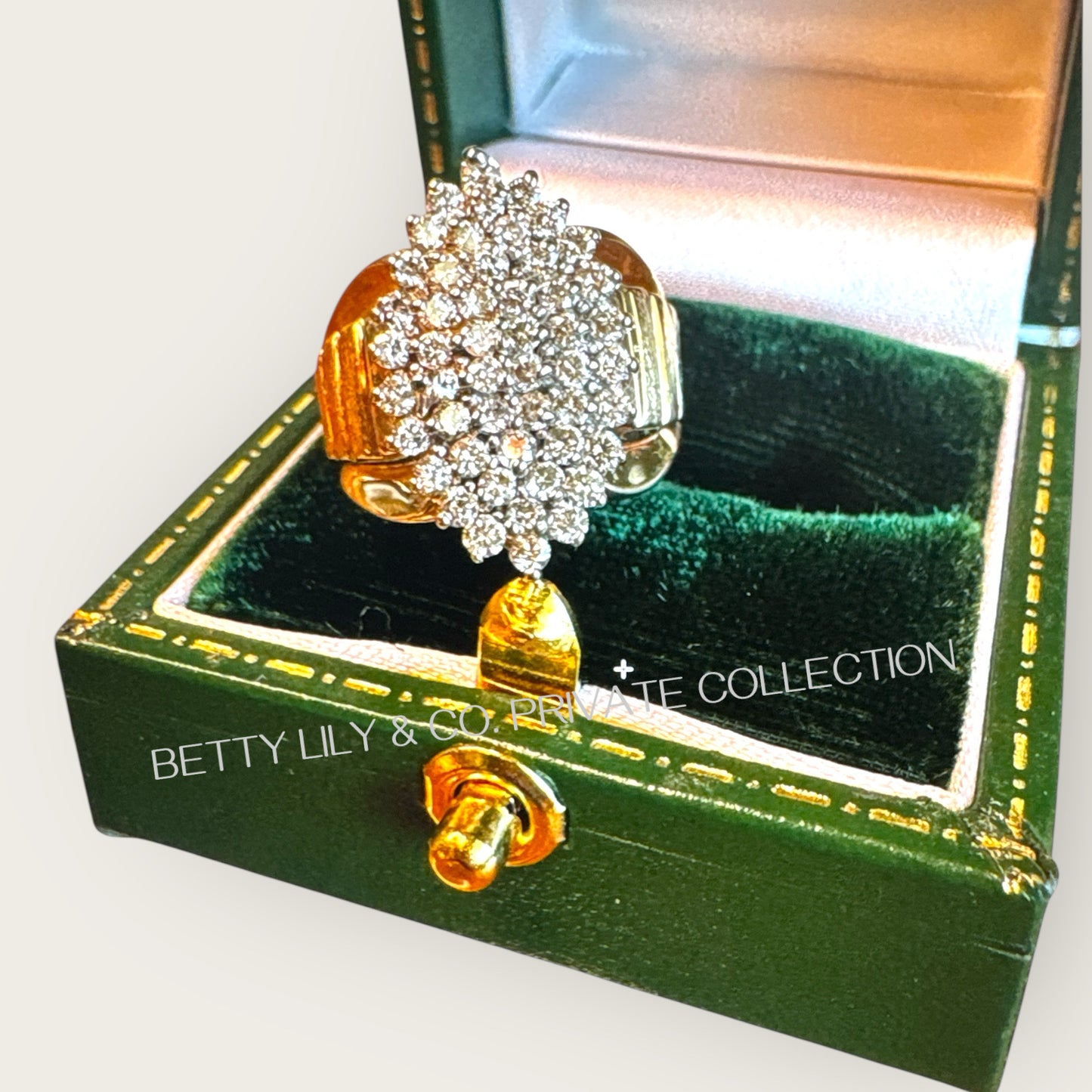 Vintage 10K White & Yellow Gold Clear Sapphire Cluster Ring – Size 5–5.25, Estate Raised Dome Cocktail Ring