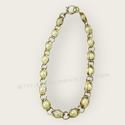 14K Yellow Gold Caged Cultured Pearl Bracelet – Mid-Century Grace & Golden Luster | Private Collection