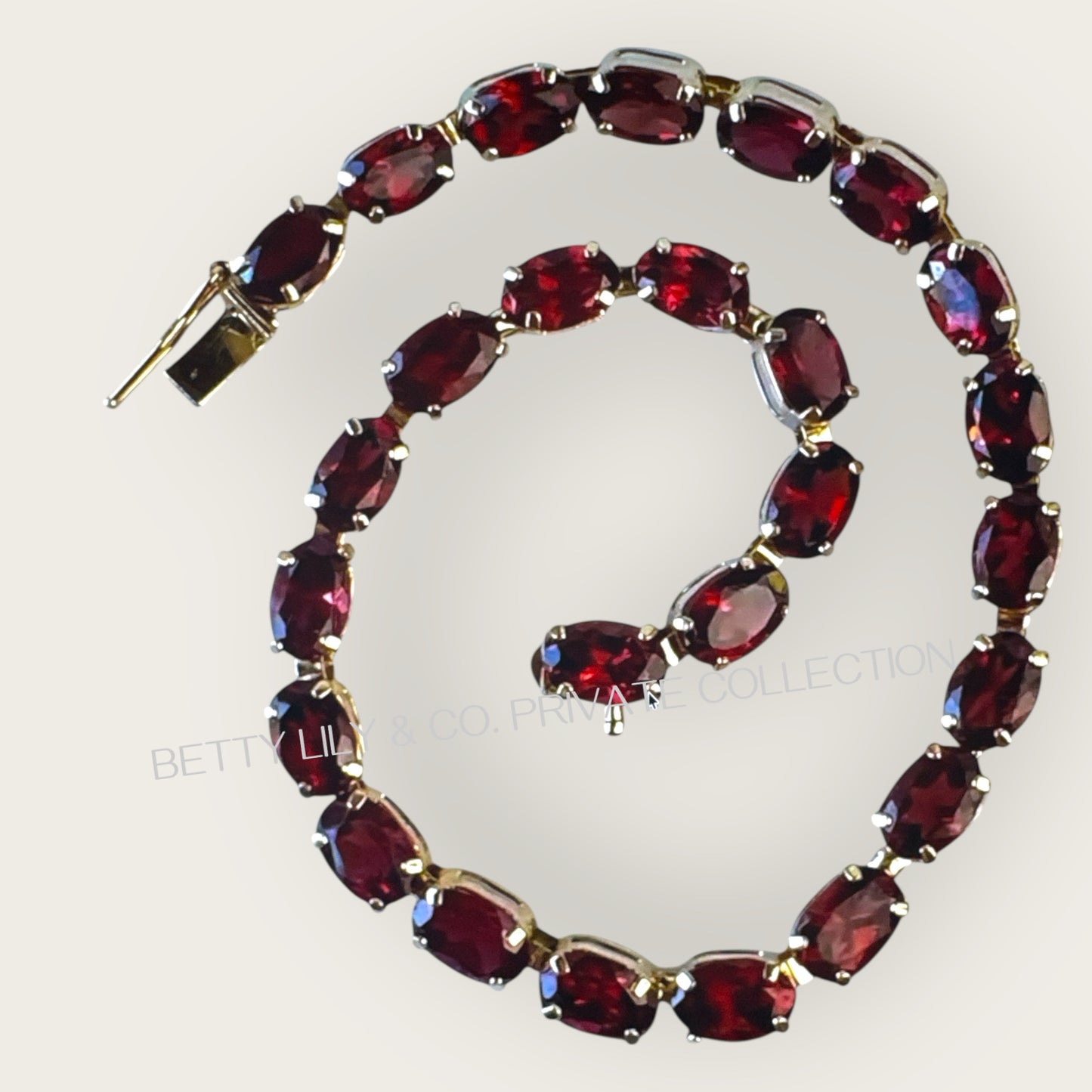 Vintage Solid 14k Yellow Gold Garnet Line Bracelet – Fine Estate Jewelry, 7 Inch | Private Collection