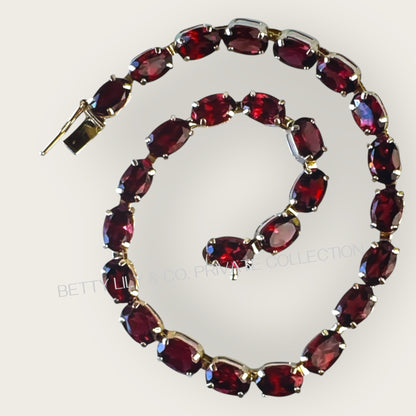 Vintage Solid 14k Yellow Gold Garnet Line Bracelet – Fine Estate Jewelry, 7 Inch | Private Collection