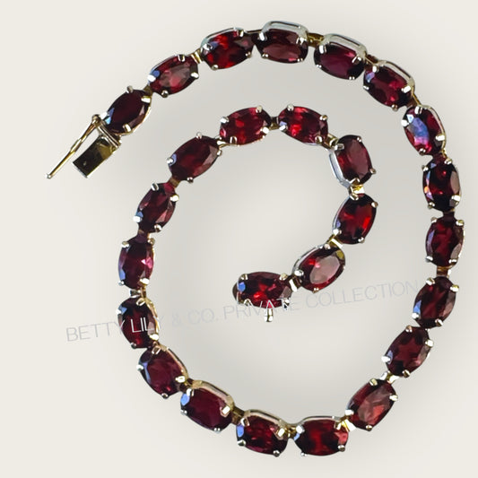 Vintage Solid 14k Yellow Gold Garnet Line Bracelet – Fine Estate Jewelry, 7 Inch | Private Collection