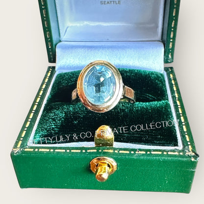 Natural Blue Topaz Oval Bezel-Set Ring in Solid 14K Gold – Size 7 | Private Collection