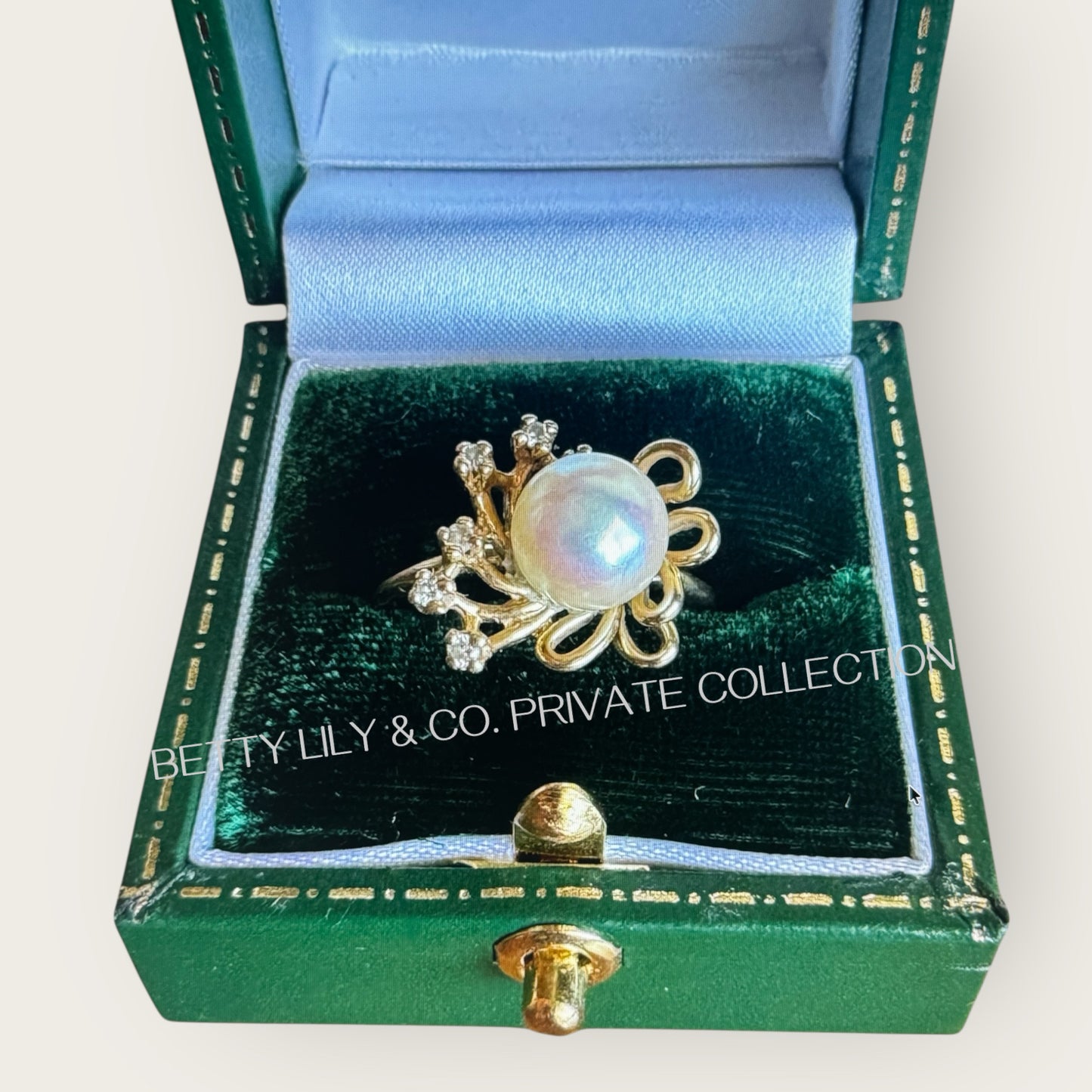 Vintage 14K Gold Pearl & Diamond Cocktail Ring – Size 9 – Estate 6-Stone Cluster Design | Private Collection