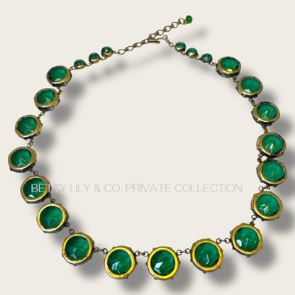 Vintage Emerald-Green Glass Rivière Necklace – Graduated Stones in Antique Brass | Private Collection