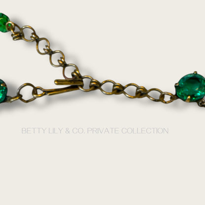 Vintage Emerald-Green Glass Rivière Necklace – Graduated Stones in Antique Brass | Private Collection